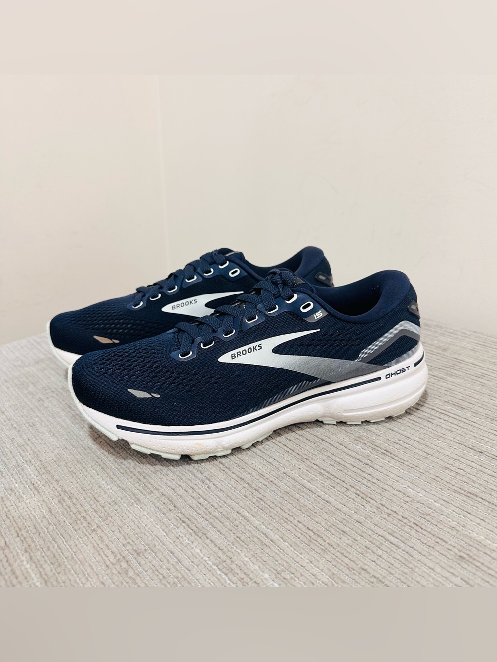 Brooks Ghost 15 Women's Running Shoes Navy Blue White Size 7 Wide D 1203801D450